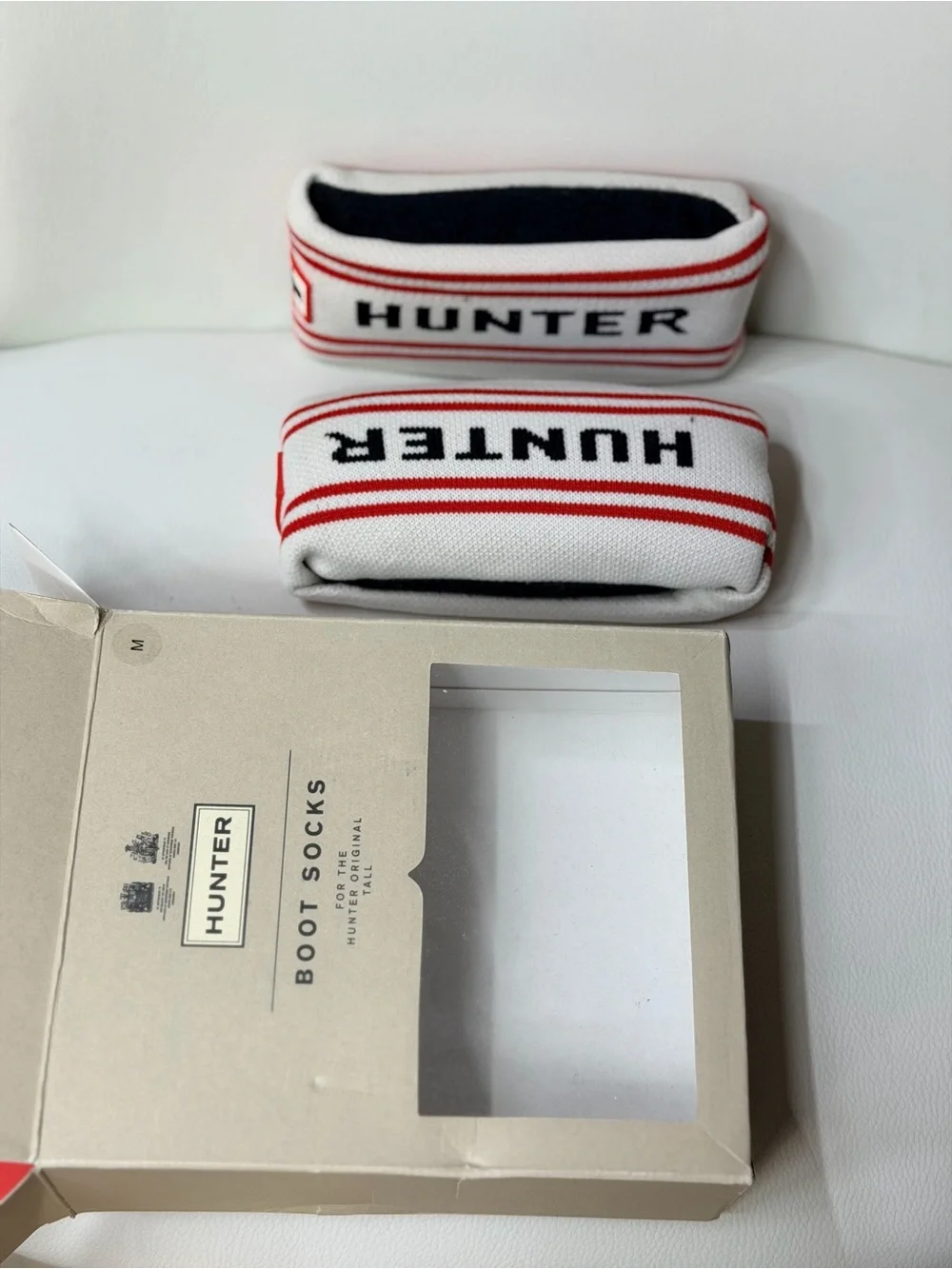 Rare Rain Boot Hunter Original White Socks with Red Stripes and Black Logo